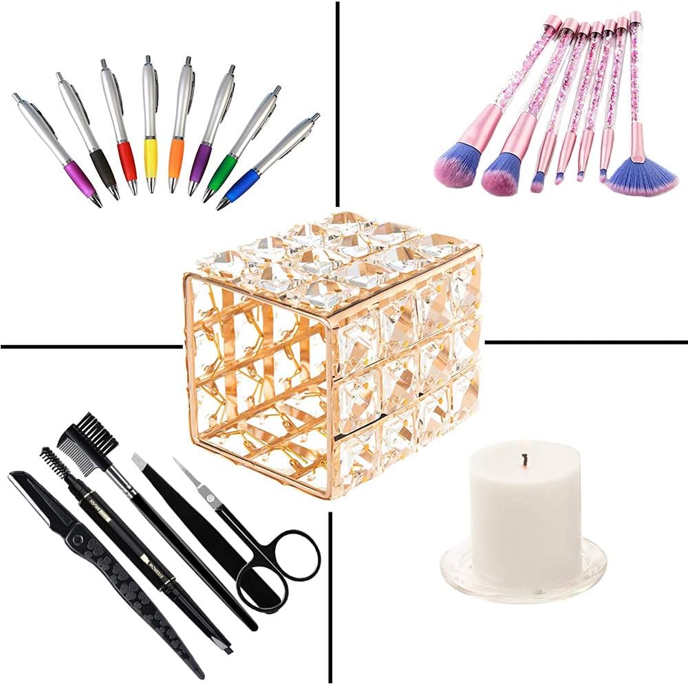 Thumbnail 3 de Crystal Gold Luxury Makeup Brush Organizer – Square Crystal Elegant Holder