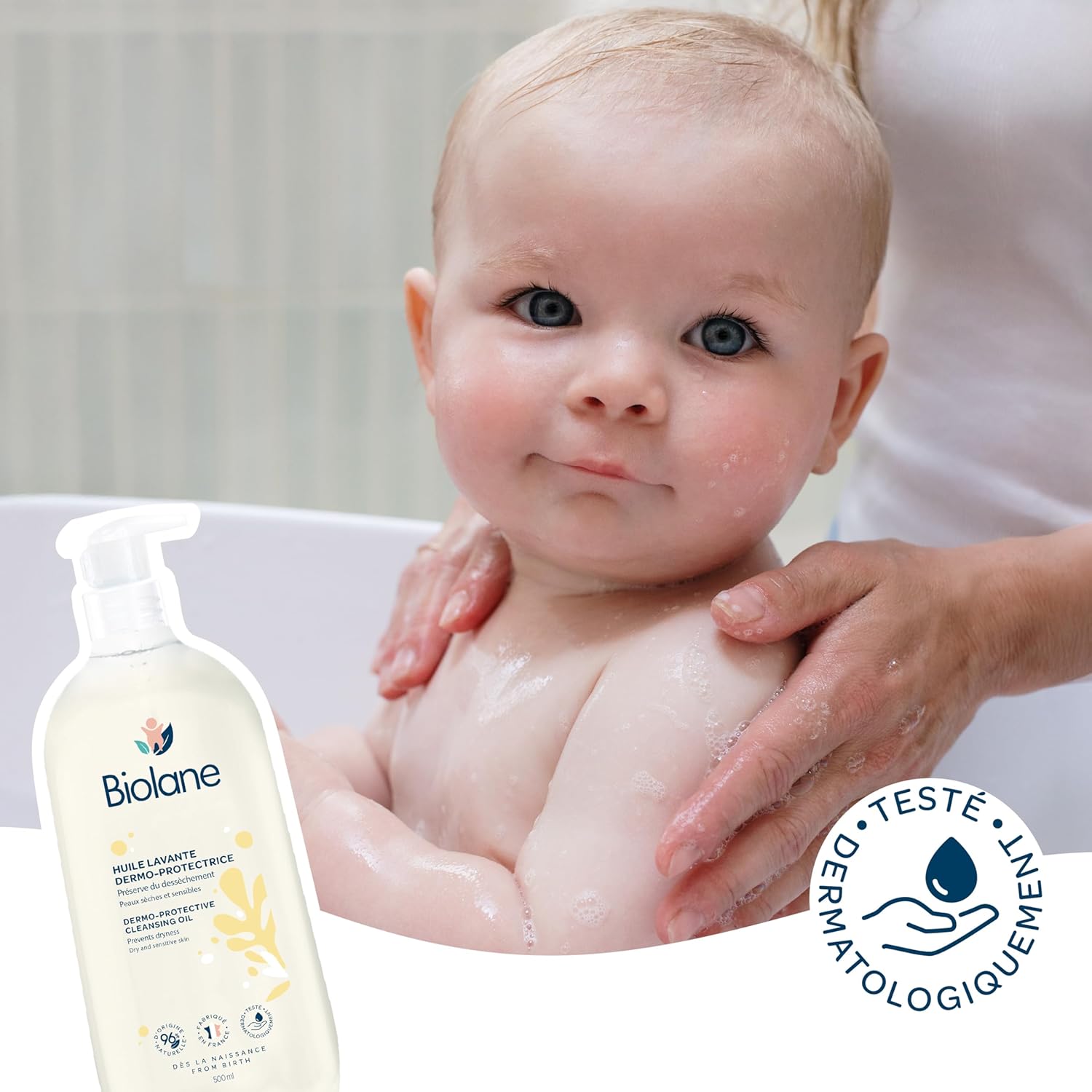 Thumbnail 4 de Biolane Huile Lavante Dermo-protectrice bain bébé sans savon (peaux sèches et sensibles) – Corps et cheveux, 500 ml