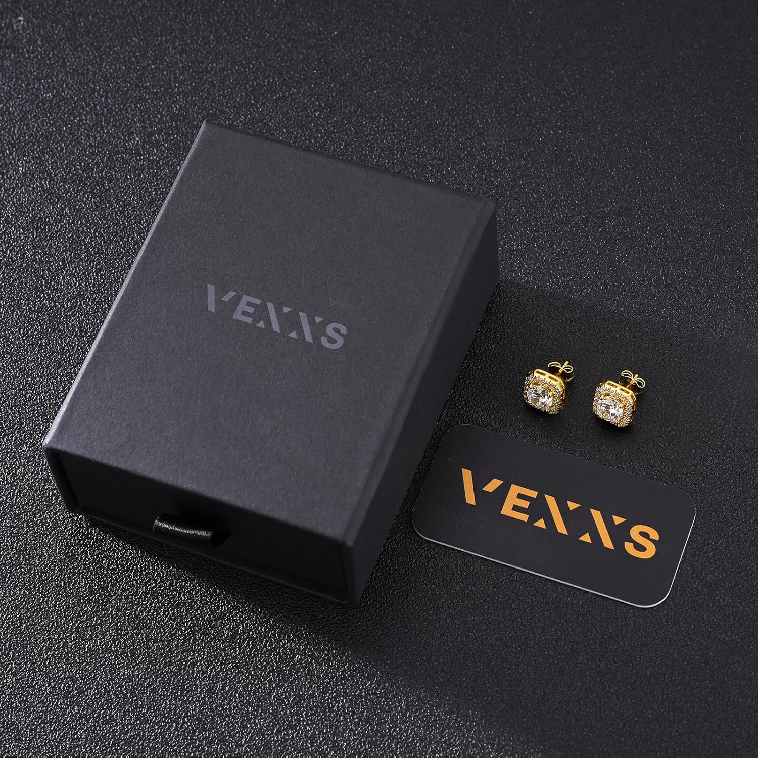 Detalle de VEXXS Herren Ohrringe Silber 925 mit 18K Gold/Weißgold Beschichtung und 5A Zirkonia – robust, hypoallergen