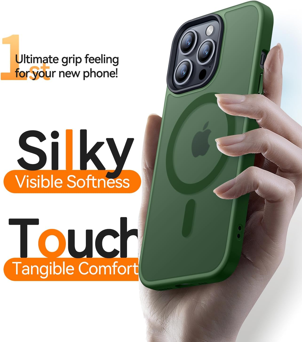 Detalle de CANSHN Cover Magnetica Opaca per iPhone 14 Pro – Verde Scuro, MagSafe, Protezione Antiurto e Materiale Bayer