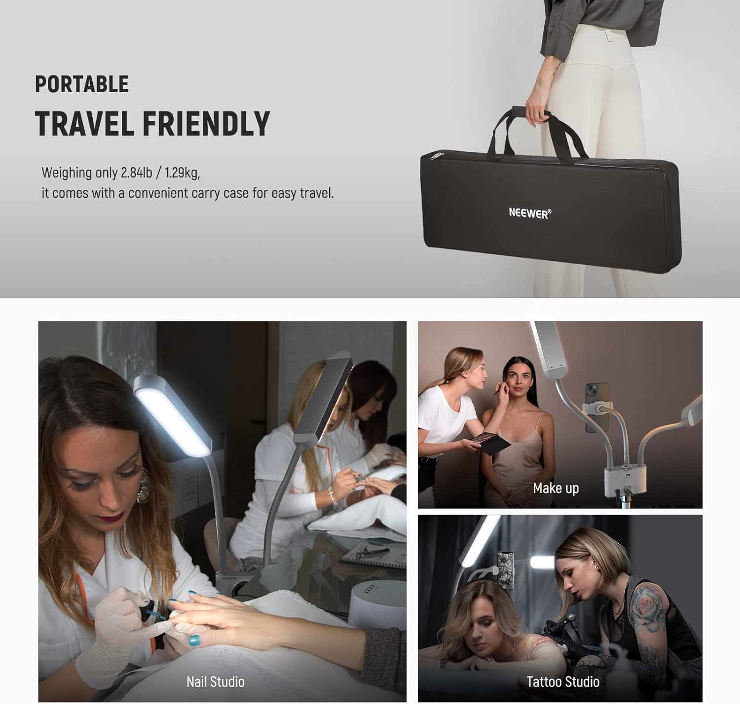 Thumbnail 4 de NEEWER BH40B Esthetician light with phone holder & travel bag kit (UK plug) — dual head bi-colour LED