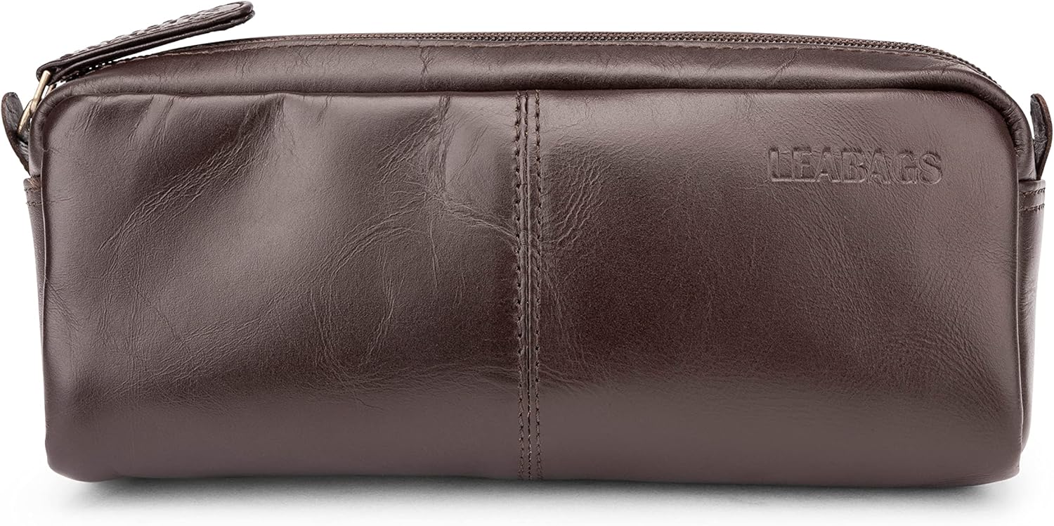 LEABAGS Leder Federmäppchen Indiana Tech – Große Echtleder-Federtasche für Beruf, Uni und Schule