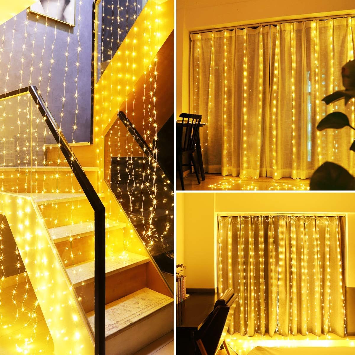 Detalle de CORST 2m x 2m curtain lights (204 LEDs) plug-in with remote timer and linkable design