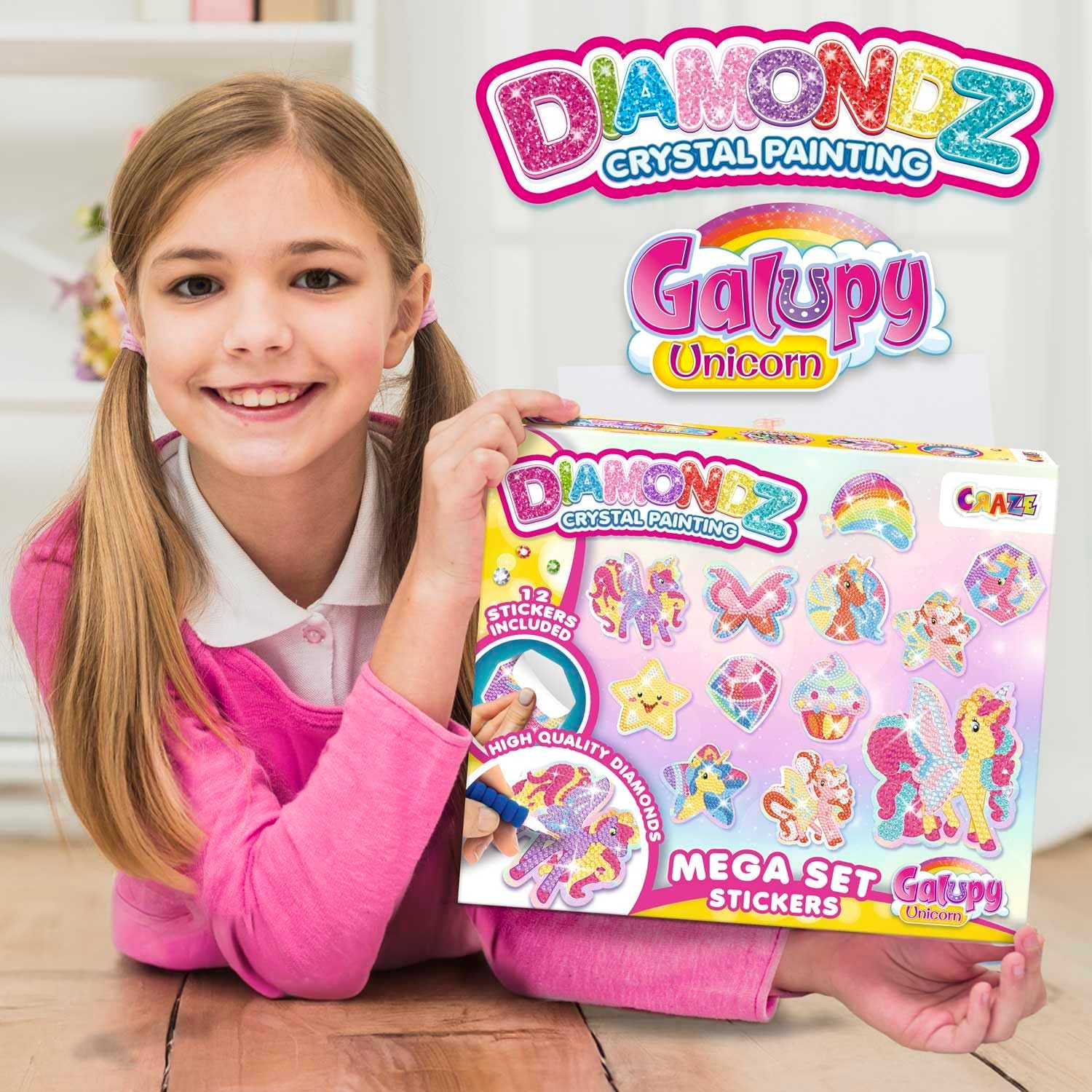 Detalle de CRAZE DIAMONDZ Mega Set di adesivi Galupy Unicorn – Set di mosaici diamantati per bambini