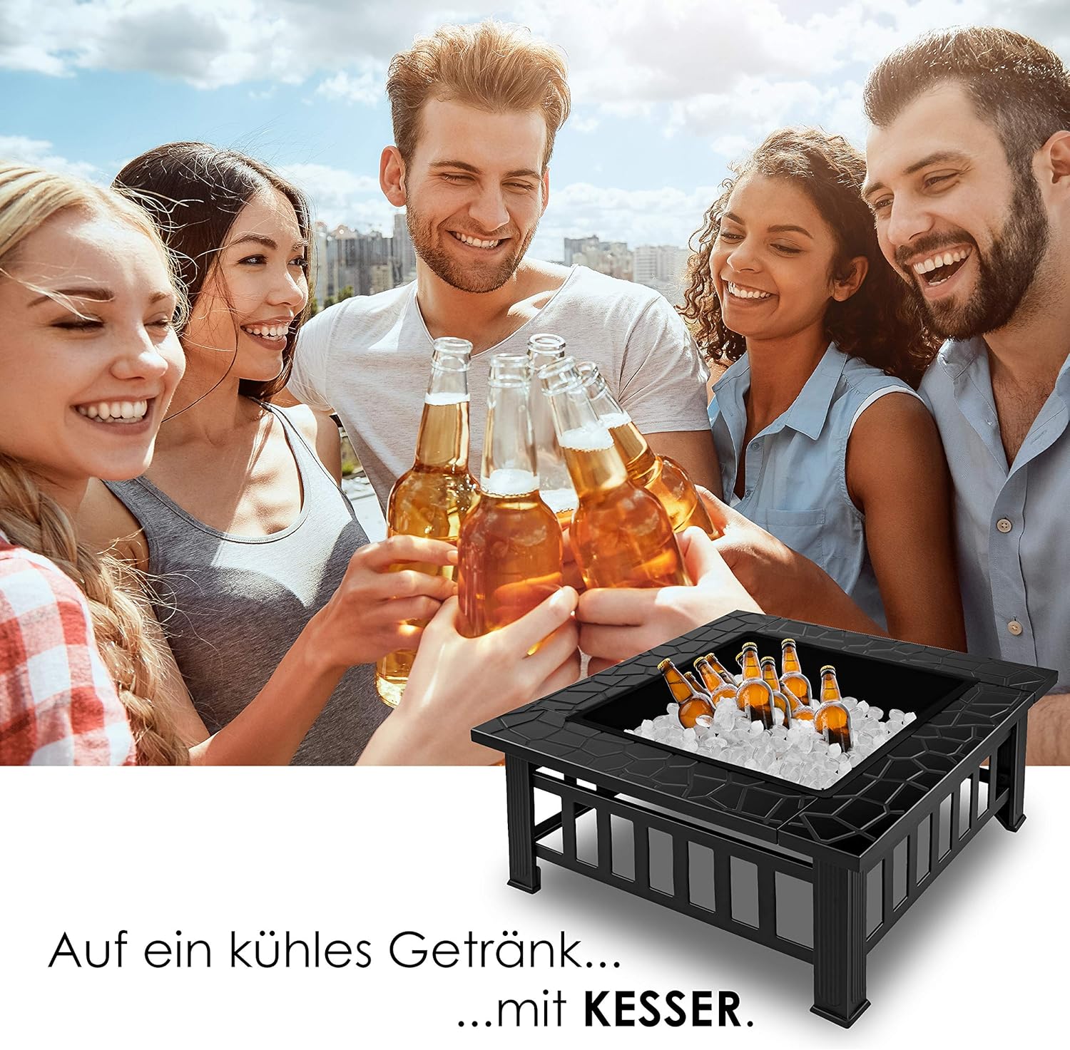 Thumbnail 5 de KESSER Feuerstelle mit Grillrost & Grillzange (82×82×50 cm) – 3in1 Fire Pit für Garten, Terrasse & Grillabend