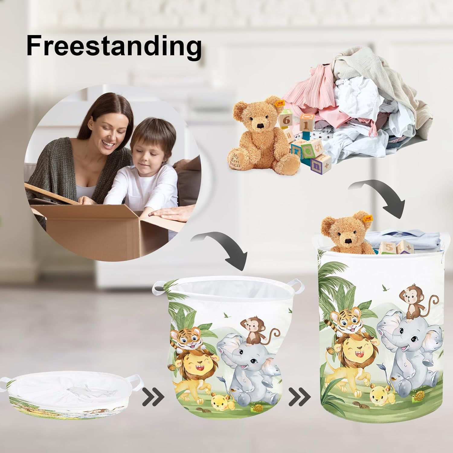Thumbnail 2 de Clastyle Tropical Animal Baby Laundry Hamper, collapsible kids storage basket (40x50 cm)