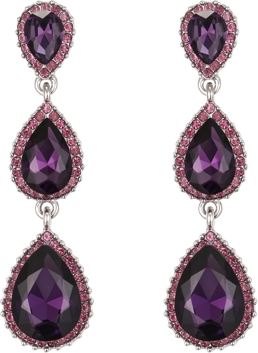 Detalle de Clearine Femme Boucles d'Oreilles Triple Goutte d'Eau – Cristal Autrichien