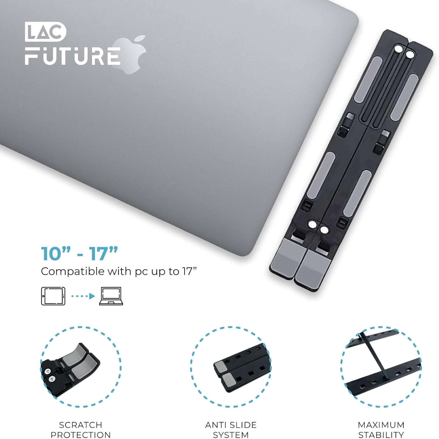 Thumbnail 2 de LAC FUTURE Laptop Stand for Desk — Foldable, 10-Height Adjustable, Ventilated Stand for 10–17 inch Laptops and Tablets