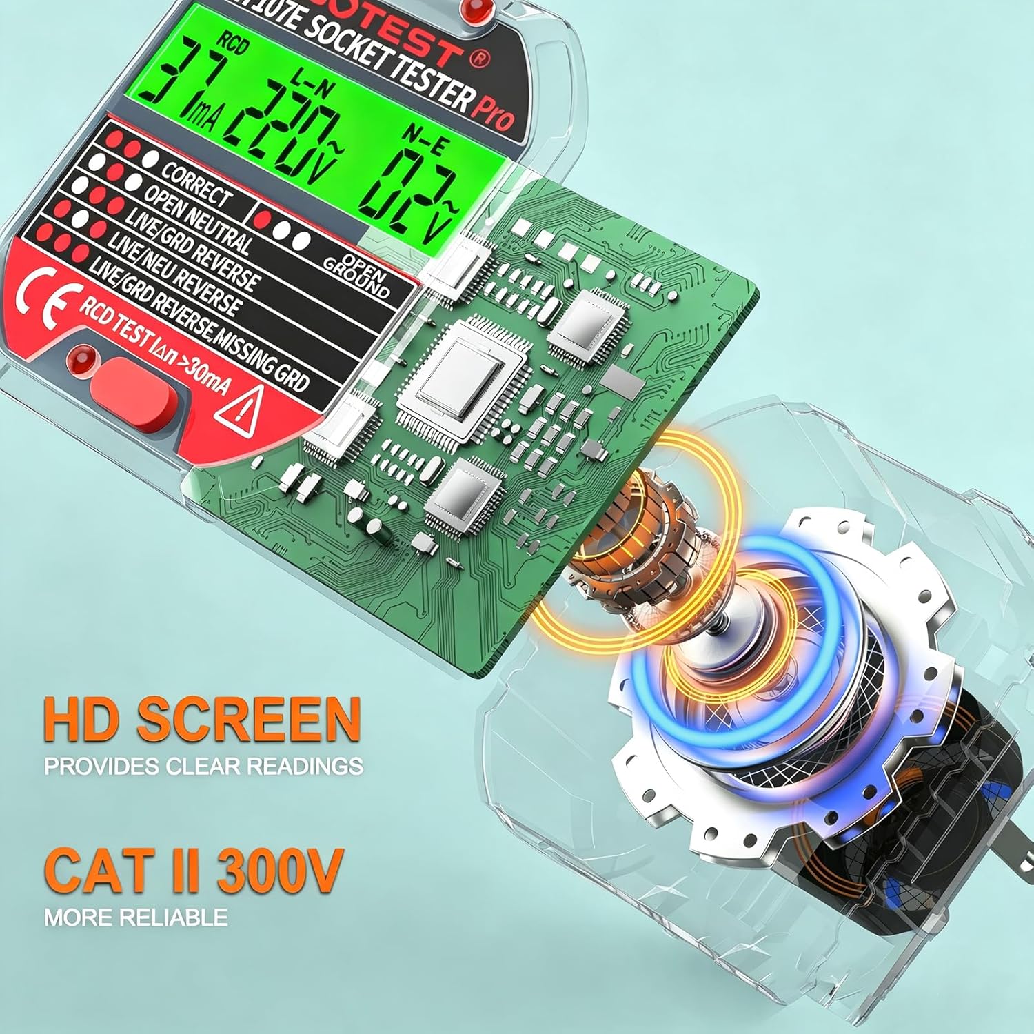 Detalle 2 de YOJOCK Socket Tester RCD Plug Outlet Tester with LCD Display (Electrical Receptacle Detector)