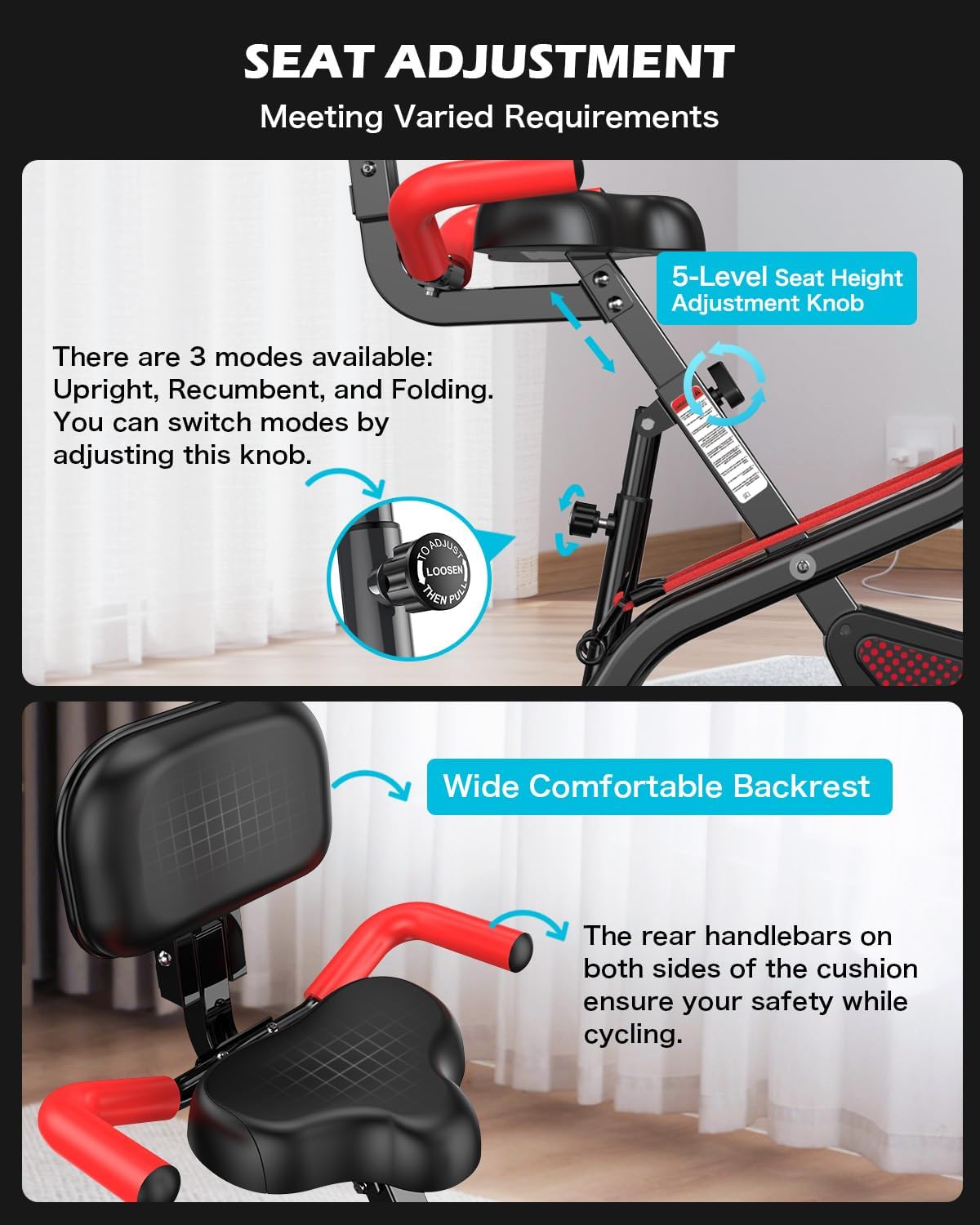 Detalle 2 de pooboo X-819 Folding Magnetic Exercise Bike, 8 Resistance Levels