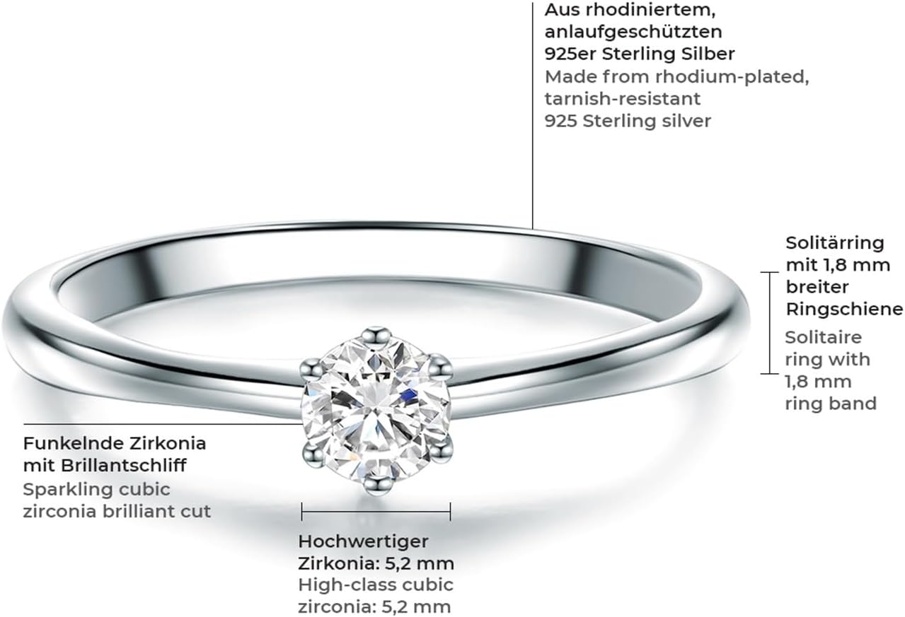 Detalle 2 de Trilani Solitario da Donna in Argento Sterling 925: eleganza accessibile con zirconia