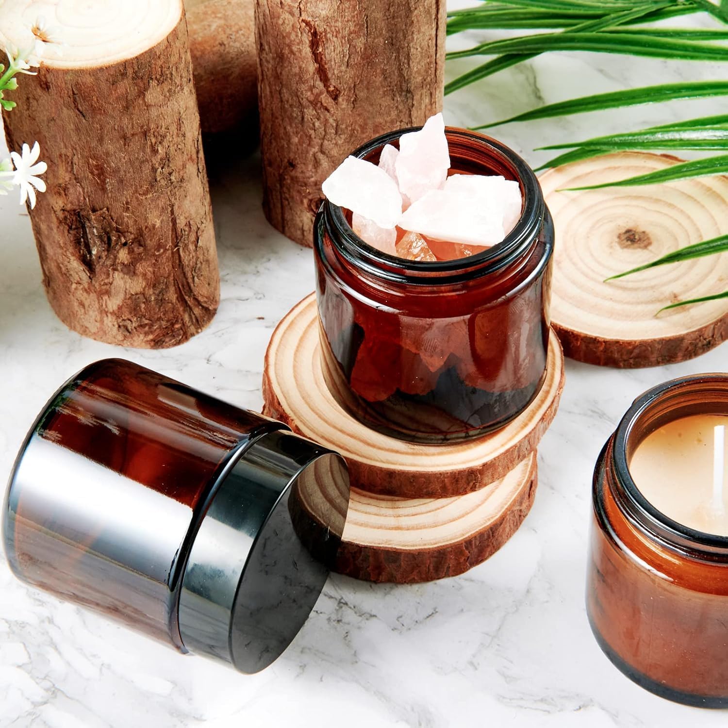 Thumbnail 2 de Amber Glass Jars 200ml Pack 8