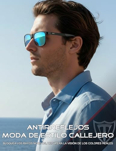 Detalle de ATTCL Hombre gafas de sol polarizadas Al-Mg con UV400 (CAT 3) 8587, marco super ligero azul