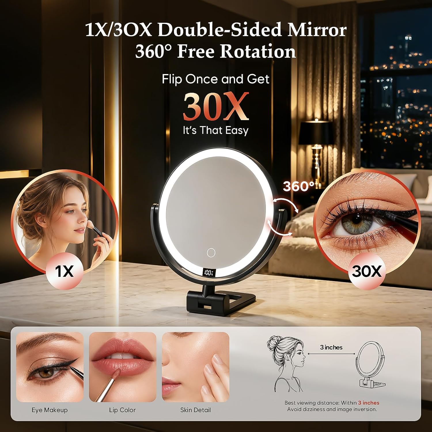 Detalle de ELYYSORA Lighted Makeup Mirror, 1X/30X