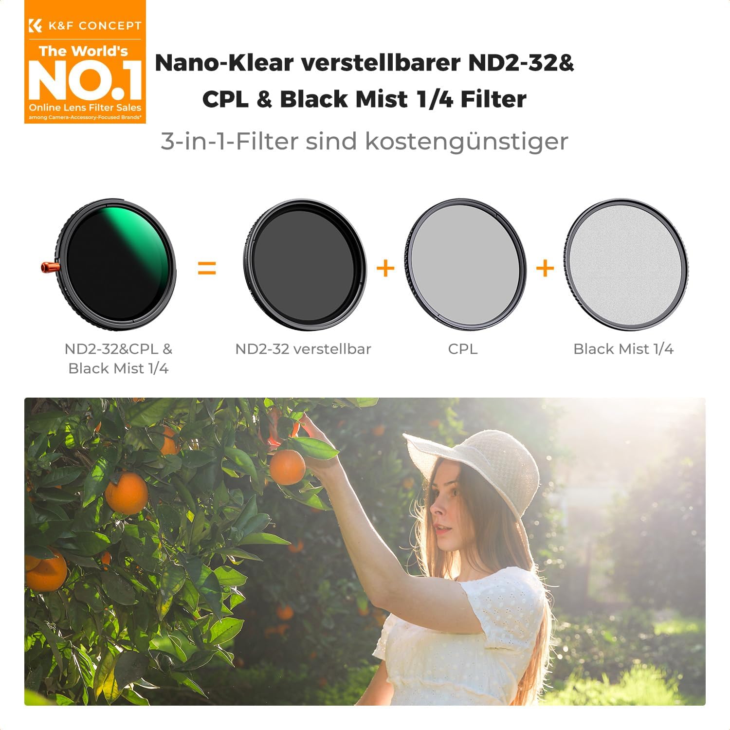 Detalle 2 de K&F CONCEPT 3-in-1 Filter 49 mm mit 28 Schichten