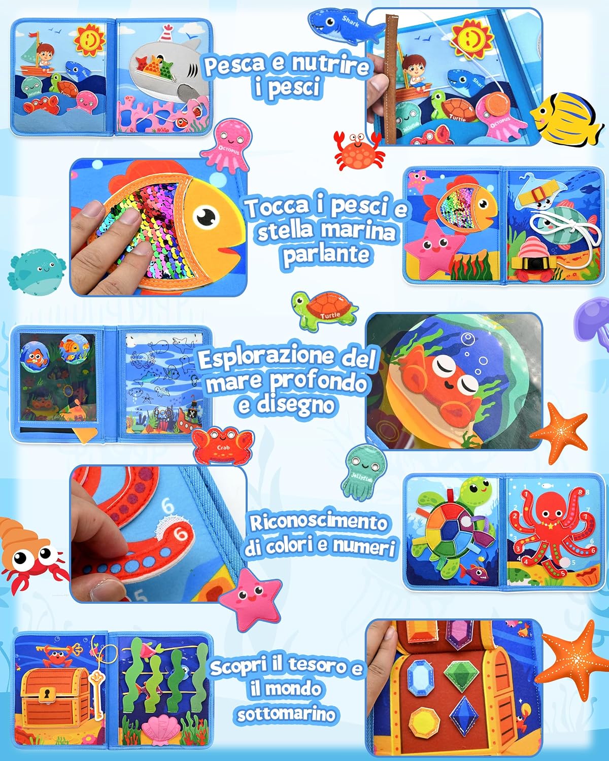 Detalle 2 de SAYHALO Busy Board Montessori Libro interattivo 10 pagine