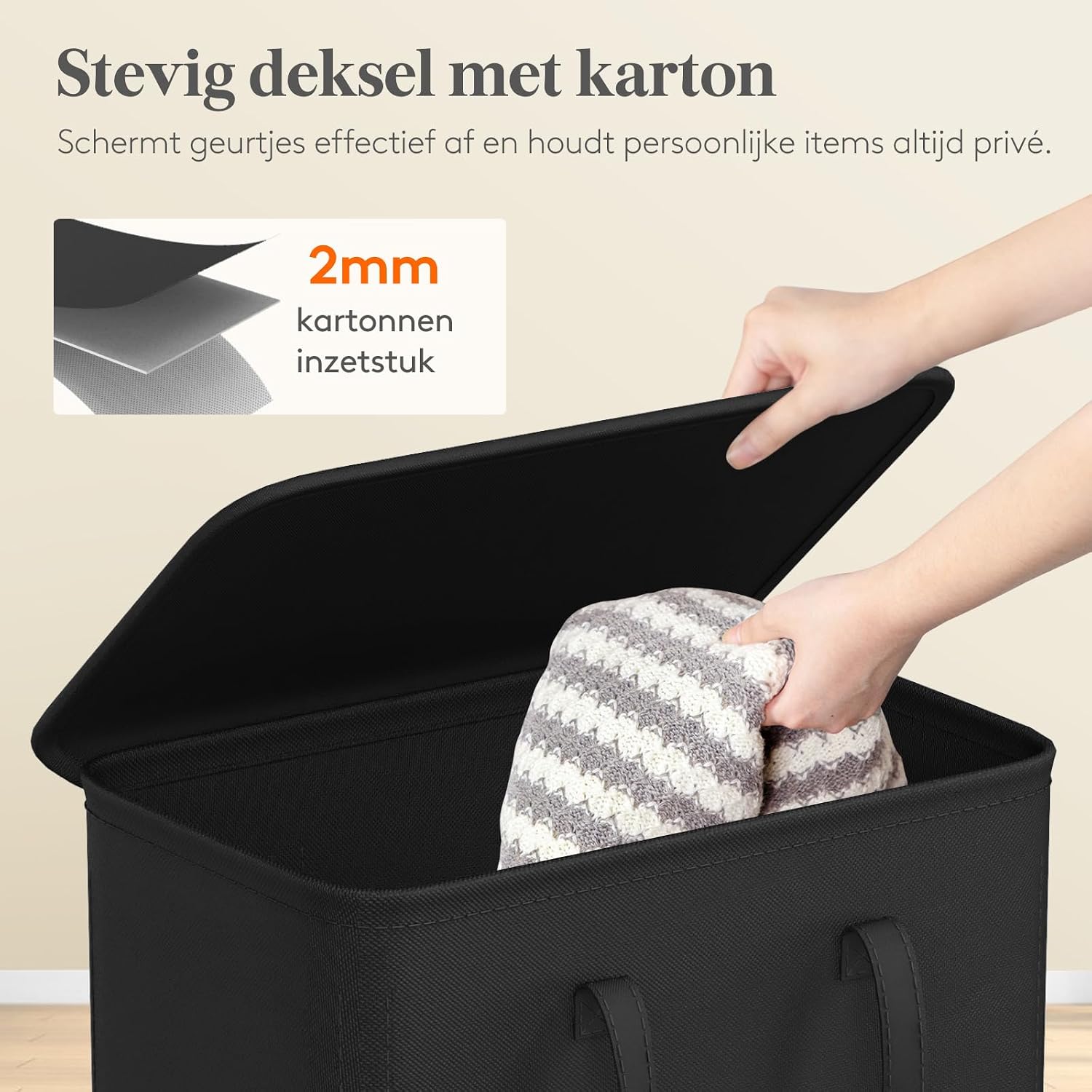 Detalle 1 de Lifewit 24017 smalle wasmand van 75 liter met deksel, opvouwbaar, zwart