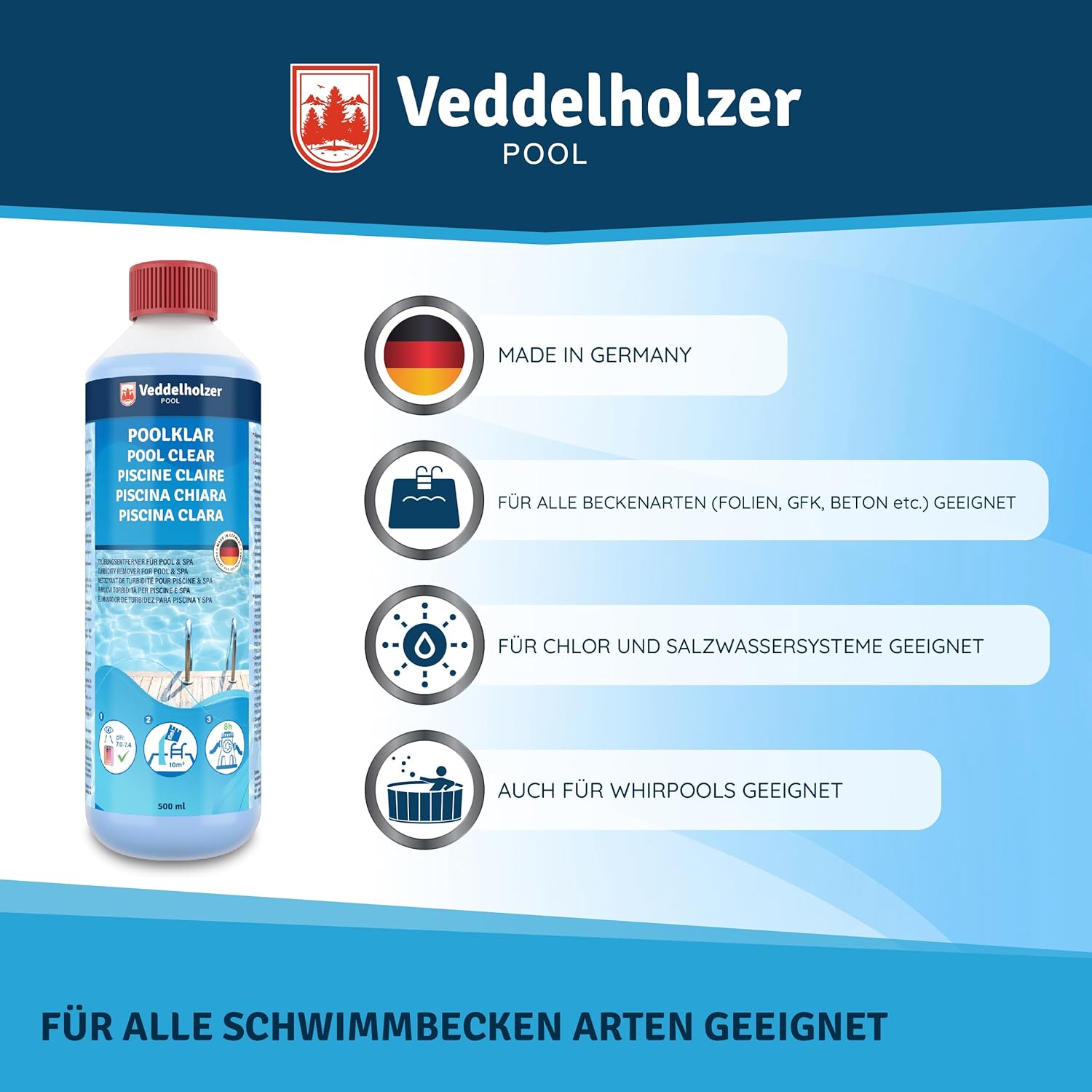 Thumbnail 3 de Veddelholzer Poolklar 0,5 L – Trübungsentferner für Pool, Whirlpool, Planschbecken & Eisbäder
