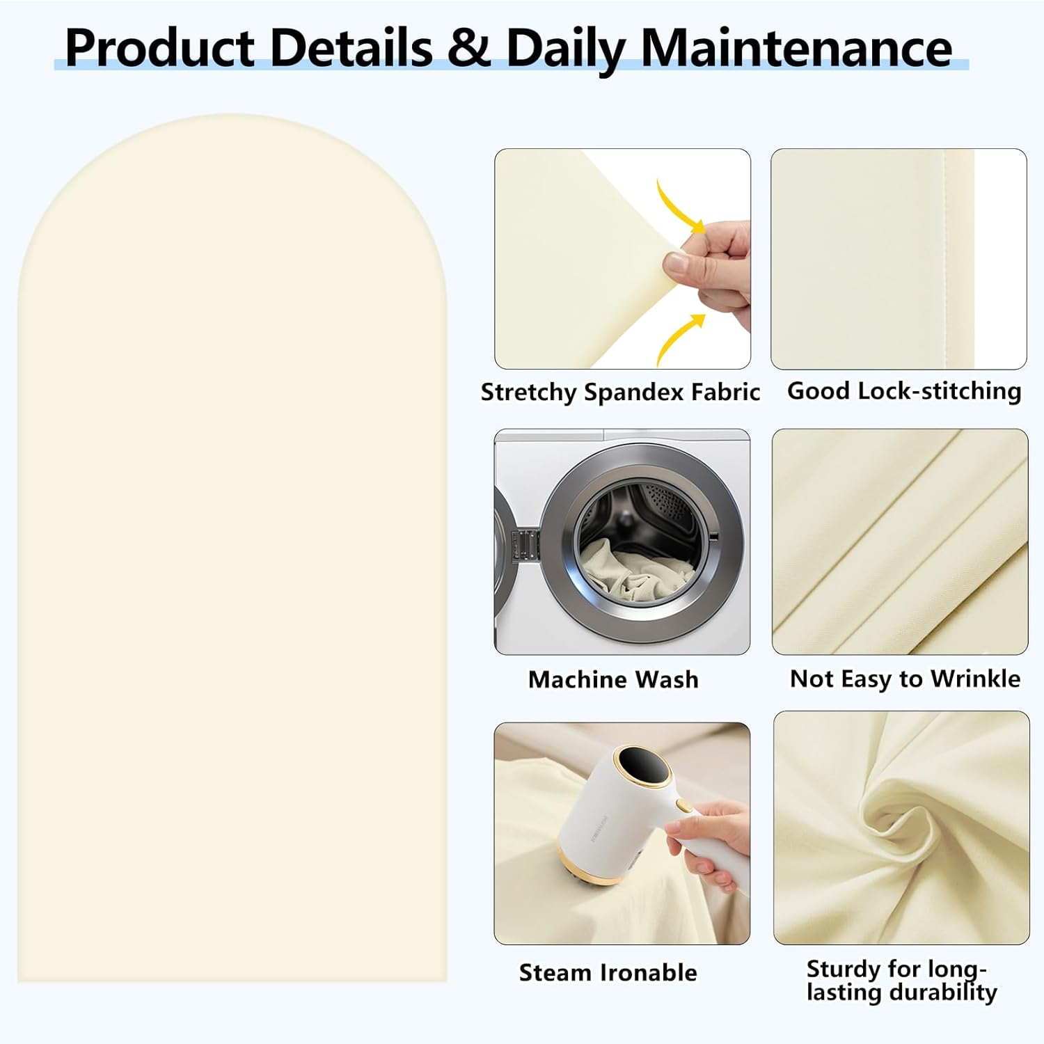 Thumbnail 3 de HEMMOTOP 7.2 ft Beige Arch Backdrop Cover (No Arch Stand) — Ivory Stretch Spandex Cover for Balloon & Event Arches