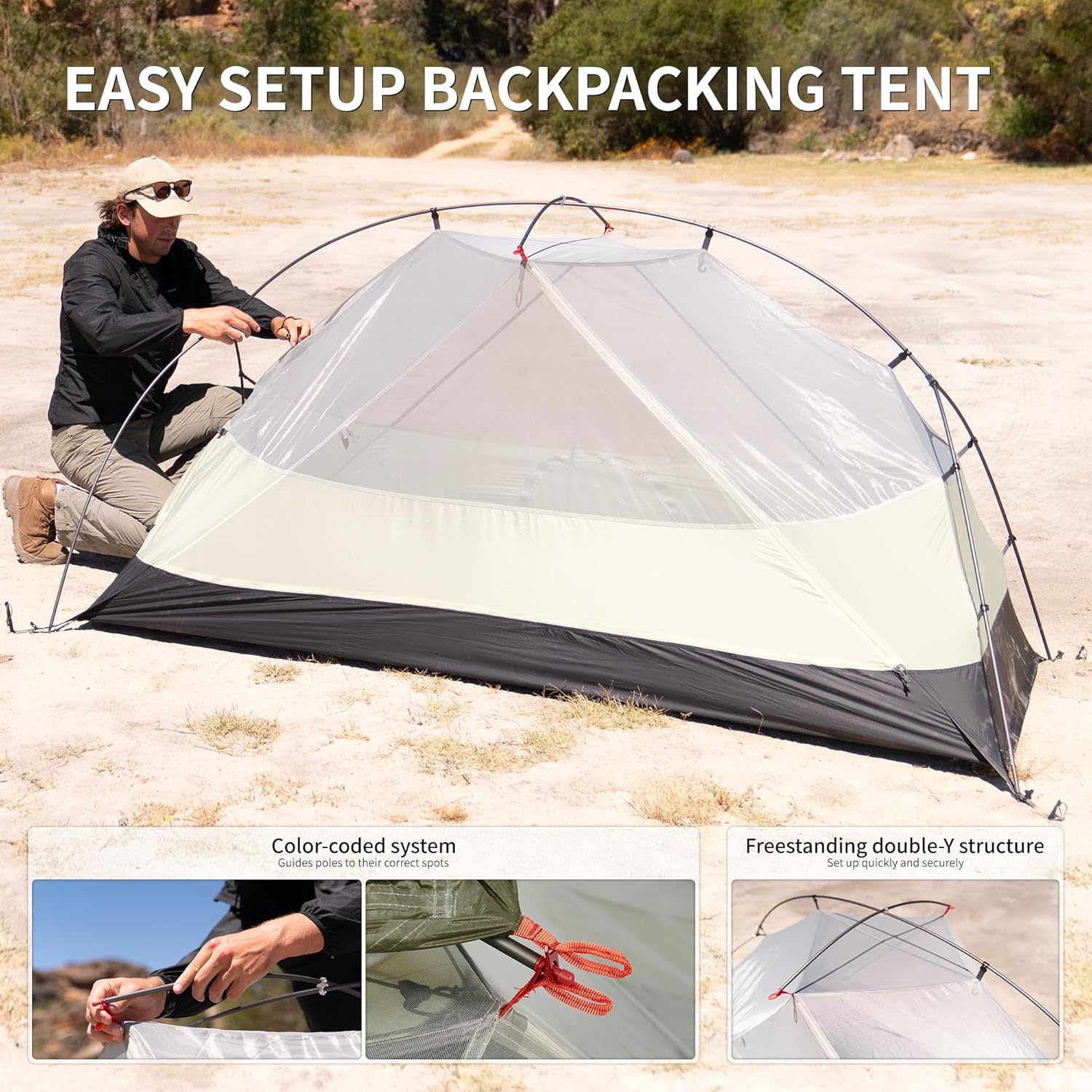 Detalle de Naturehike Mongar Pro/Base Ultraleichtes Zelt 1–3 Personen – Wind- und Regenschutz, kompakt fürs Trekking