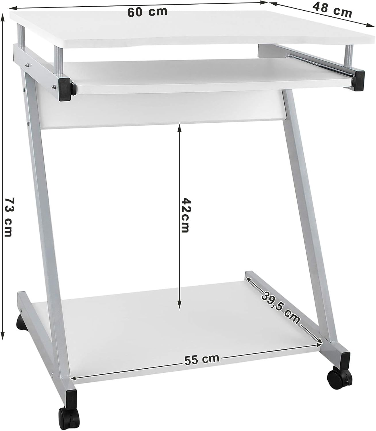 Detalle de VASAGLE Z-Form Schreibtisch LCD811W (weiß) mit 4 Rollen und Tastaturauszug