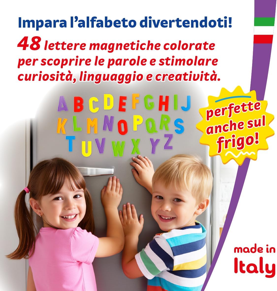 Detalle de Quercetti Refill 48 Lettere Magnetiche per Bambini – 48 lettere colorate in plastica atossica, Made in Italy