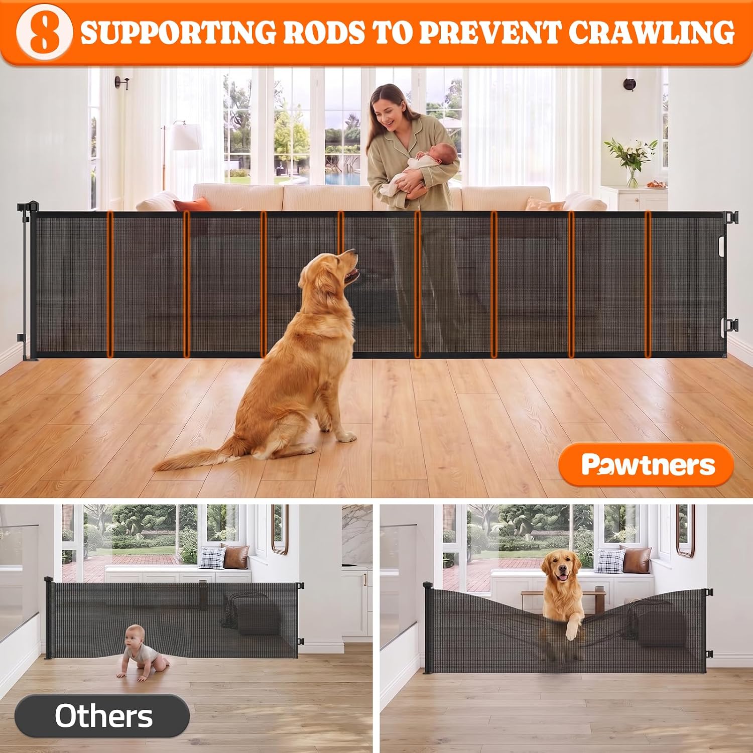 Thumbnail 1 de Pawtners SH20.006D02 Retractable Baby Gate, 34" Tall, Up to 120" Wide