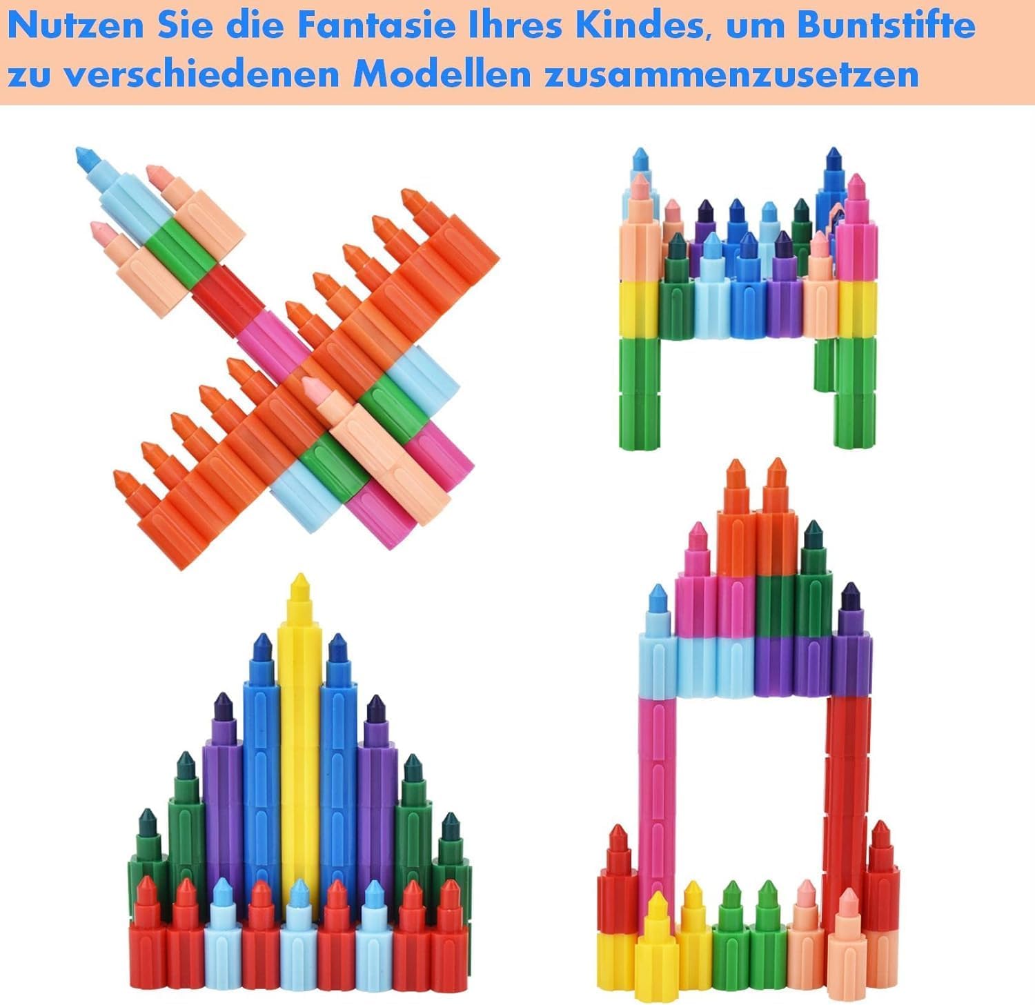 Detalle 2 de DealKits 14 Stück stapelbare Wachsmalstifte – 10 Farben, ungiftig mit ABS-Gehäuse