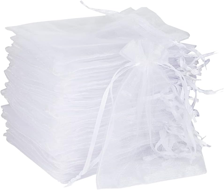 Detalle de YFZYT 100 PCS White Organza Gift Bags 20 x 30 cm with Satin Drawstrings