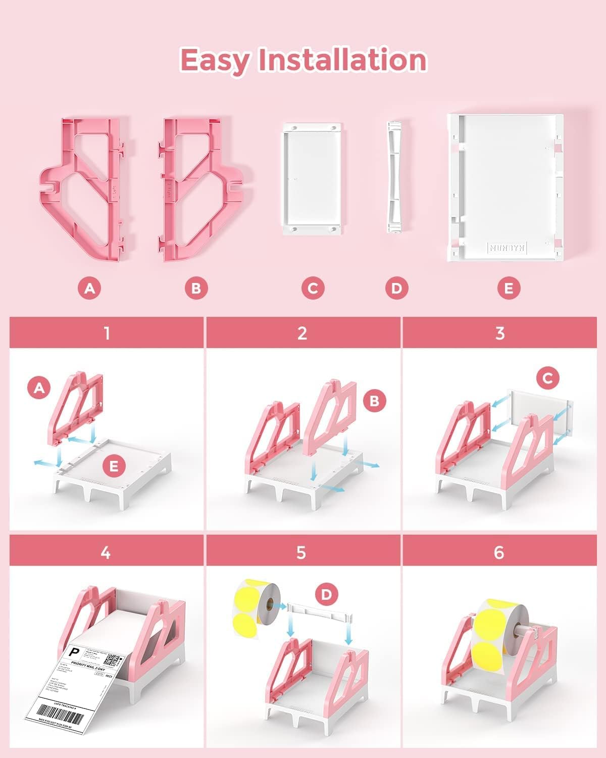 Detalle de MUNBYN ILH01 Label Holder for Rolls & Fan-Fold Thermal Labels, Pink