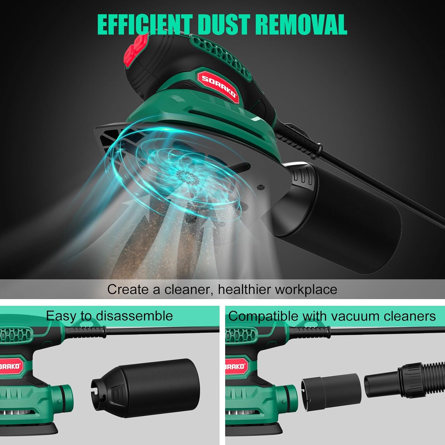 Detalle de SORAKO Electric Sander (220W, 14000 OPM) with Dust Collector and 16 Sandpapers