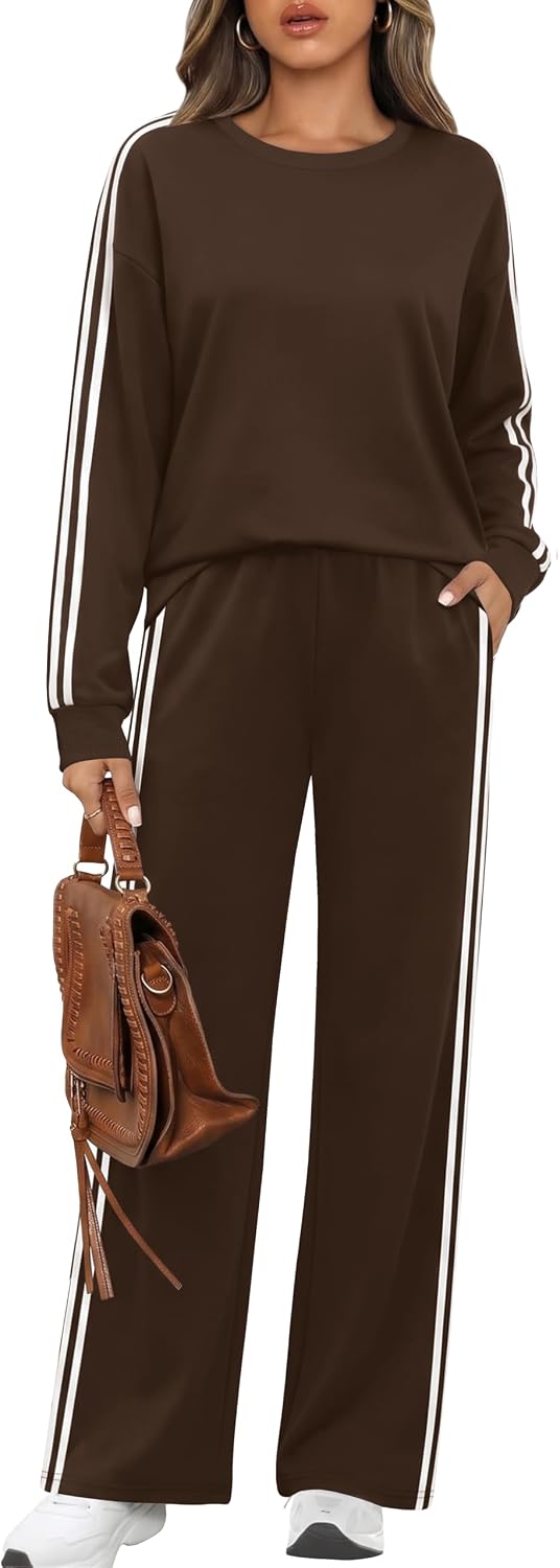 Detalle 2 de Sampeel 2-Piece Color-Block Sweatsuit Set for Women with Striped Sleeves