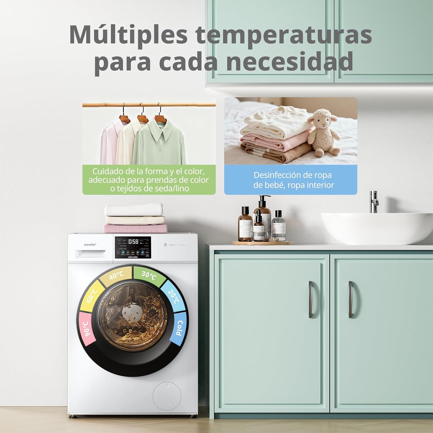 Thumbnail 6 de Comfee CFP03EW80W-HL lavadora 8 kg con vapor y motor BLDC, panel táctil y programa para lana Woolmark