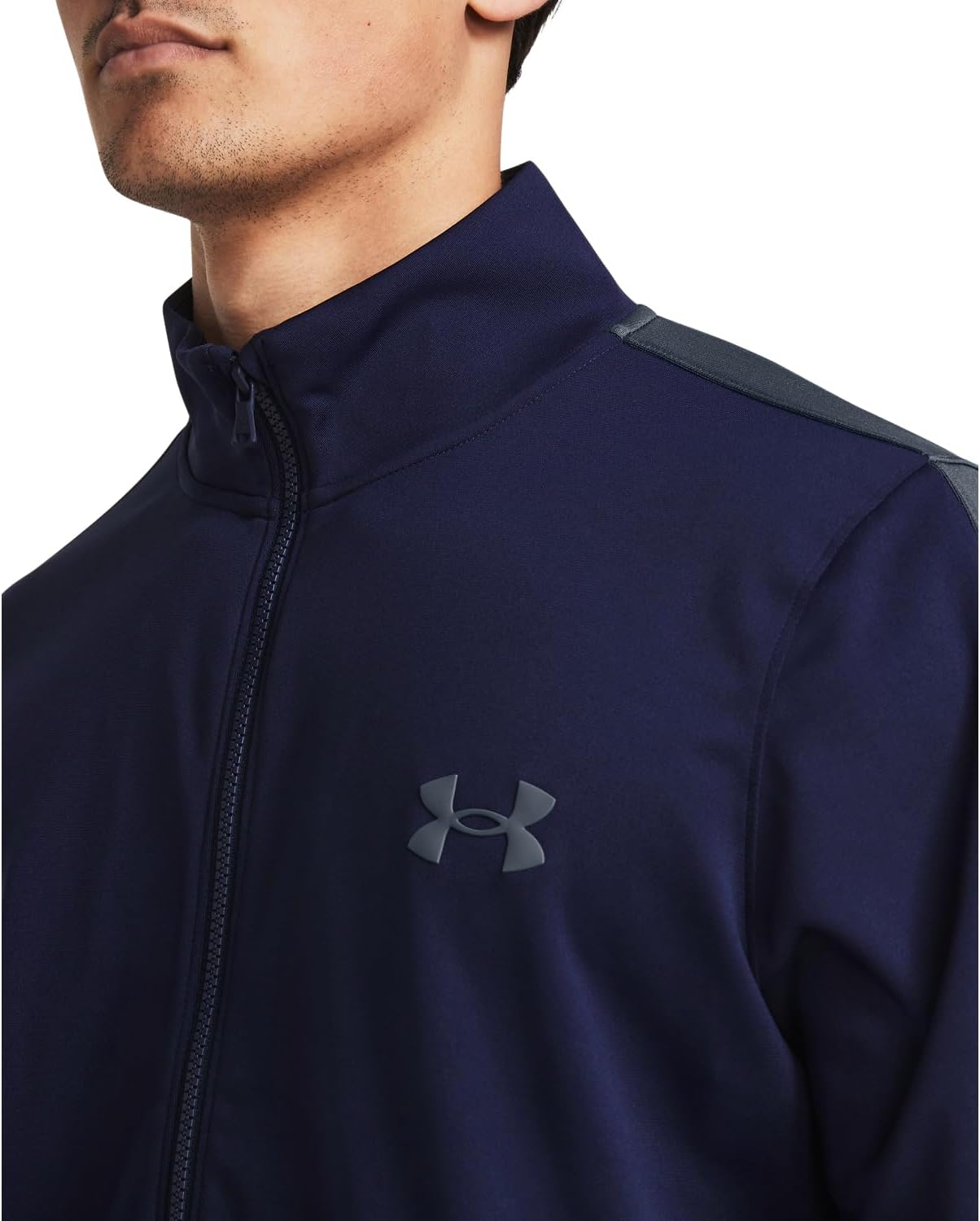 Detalle de Under Armour UA Knit Track Suit para hombre: chándal cómodo en azul medianoche/gris oscuro