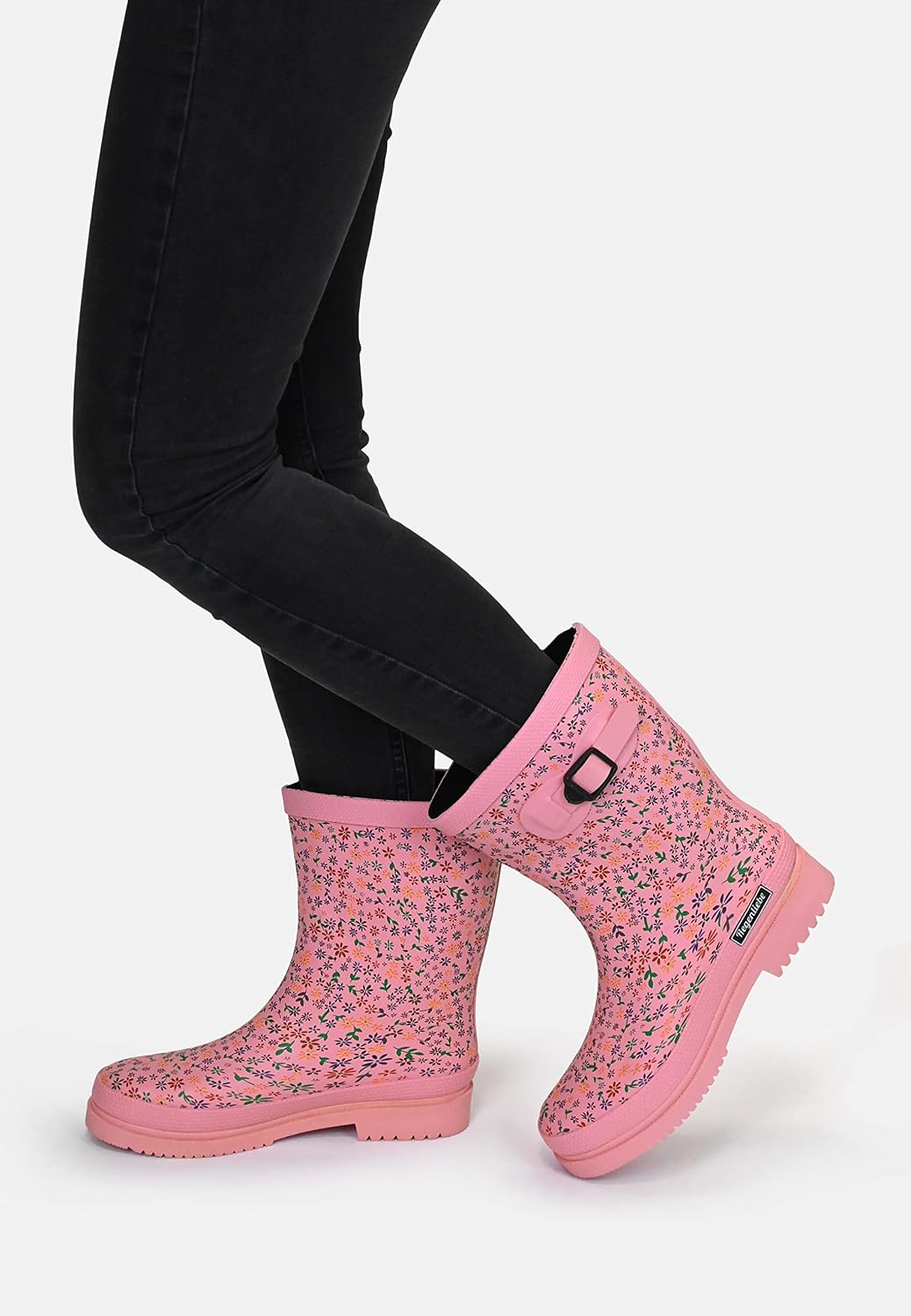 Detalle de Regenliebe Damen Gummistiefel Flowers – halbhoher Regenstiefel mit kälteisolierender Einlegesohle