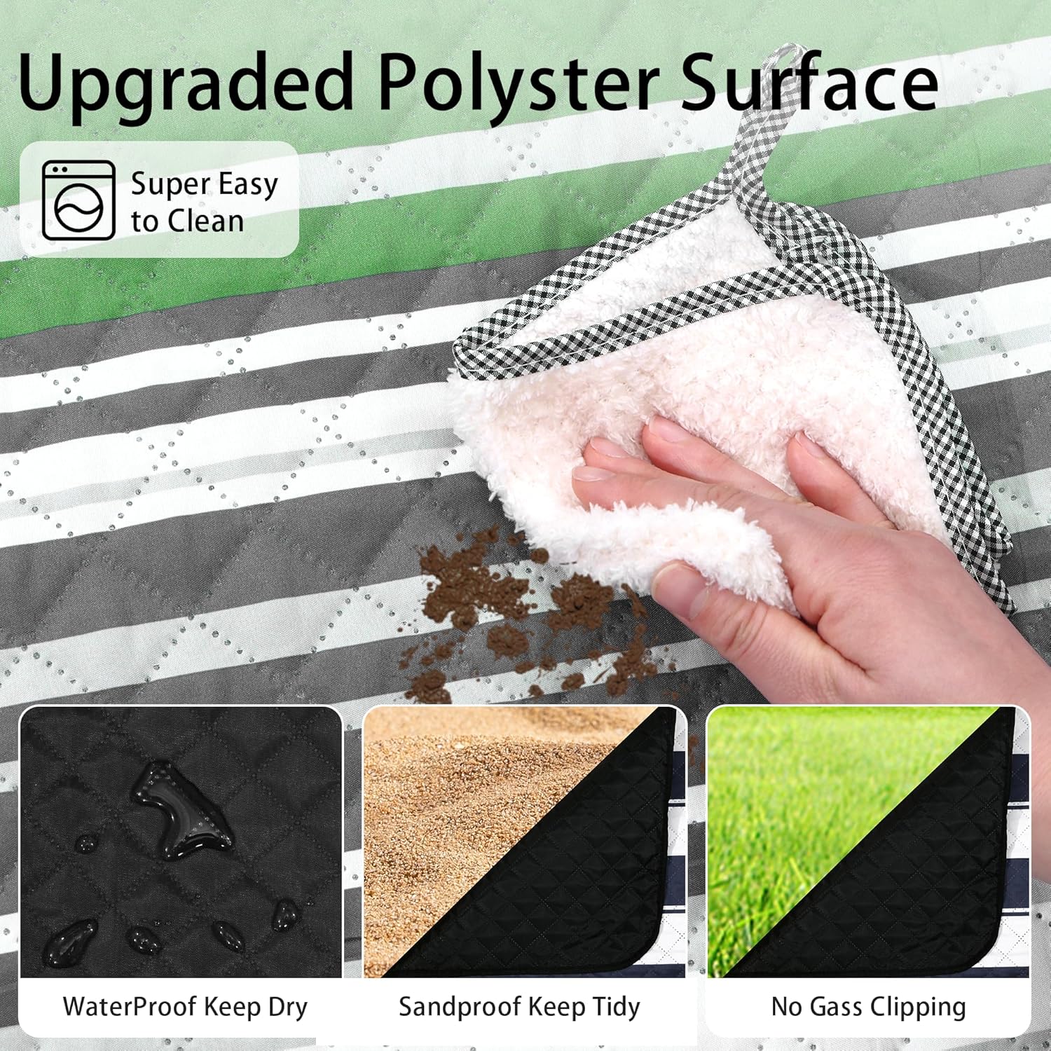 Detalle de HX&OD Large Picnic Blanket Outdoor 80" x 60" – 3-Layer Waterproof Foldable Park Mat