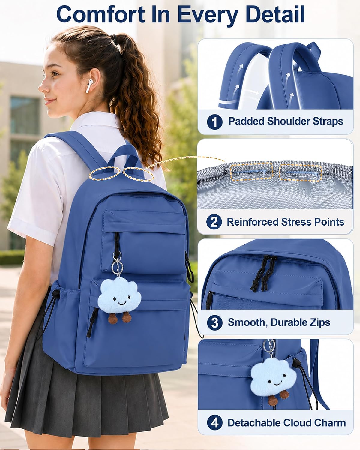Thumbnail 4 de FIORETTO Backpack Womens School Bag: Lightweight, Water-Resistant, 15.6" Laptop Ready