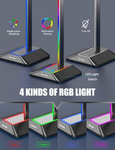 Detalle de New Bee Z8 RGB Kopfhörerhalterung – Halterung aus Aluminium, 7 RGB-Modi, schwarz