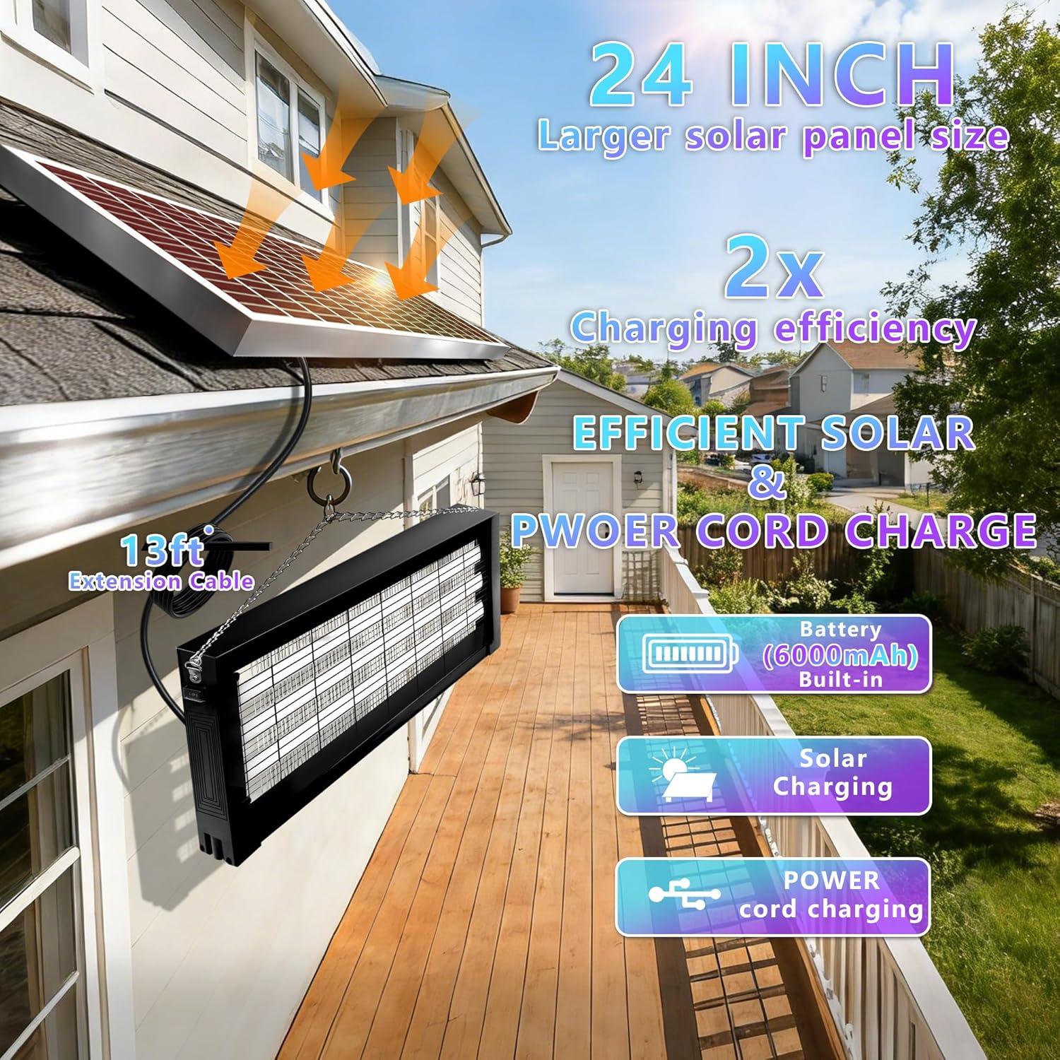Thumbnail 5 de Powerful Large Solar Bug Zapper Outdoor for 4000 sq ft with 18W Panel and 6000mAh Battery