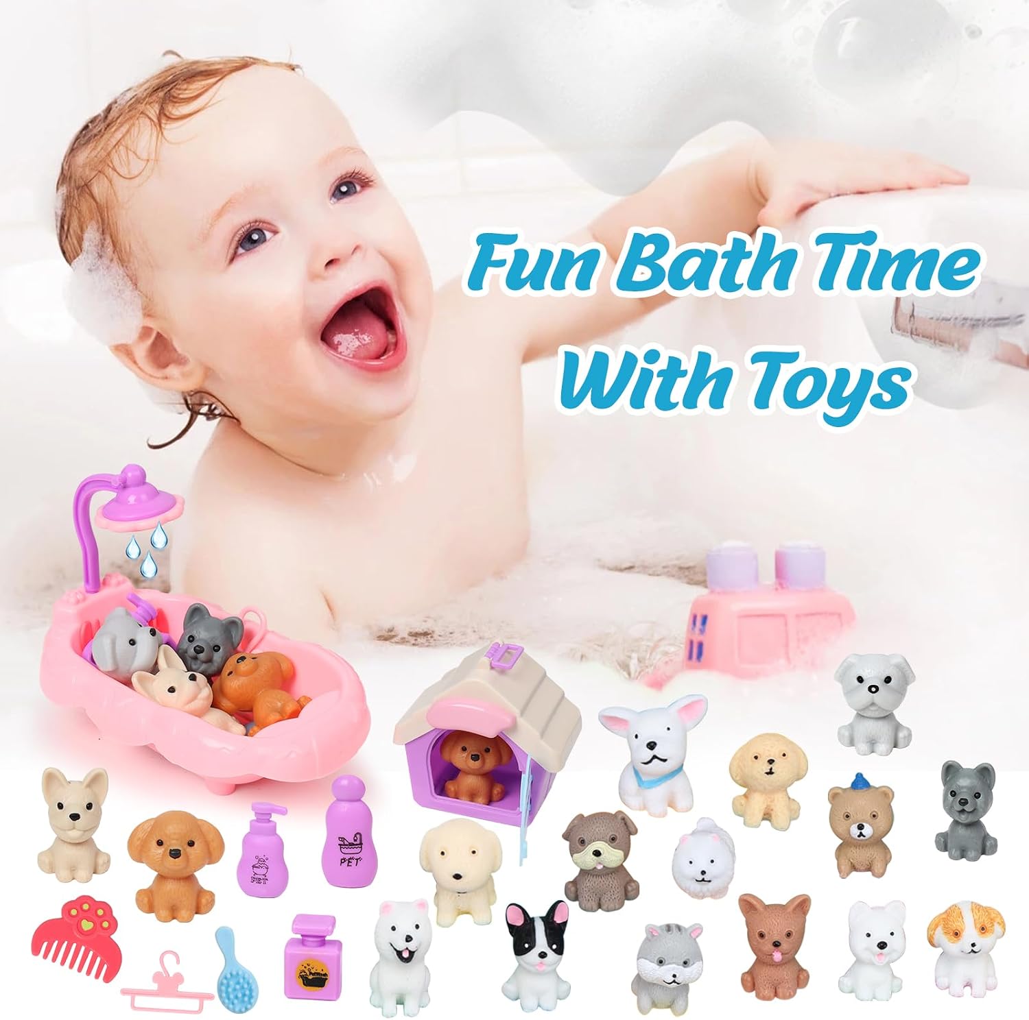 Detalle de Bath Bombs for Kids with Toys Inside: 12-Pack Bubble Bath Fizzies with Surprise Dog Playset