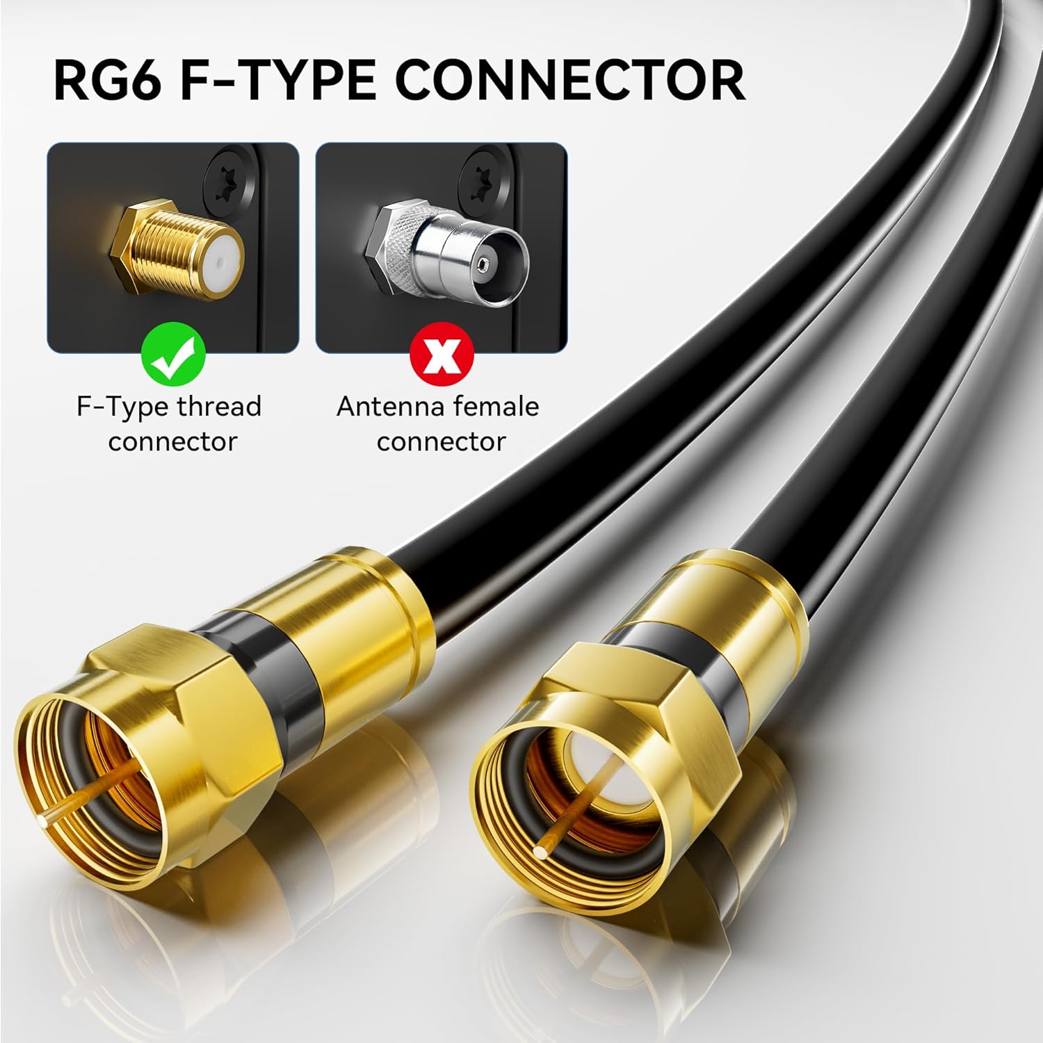 Detalle 2 de Nixsto RG6 Coaxial Cable with Gold F-Type Connectors (Various Lengths)