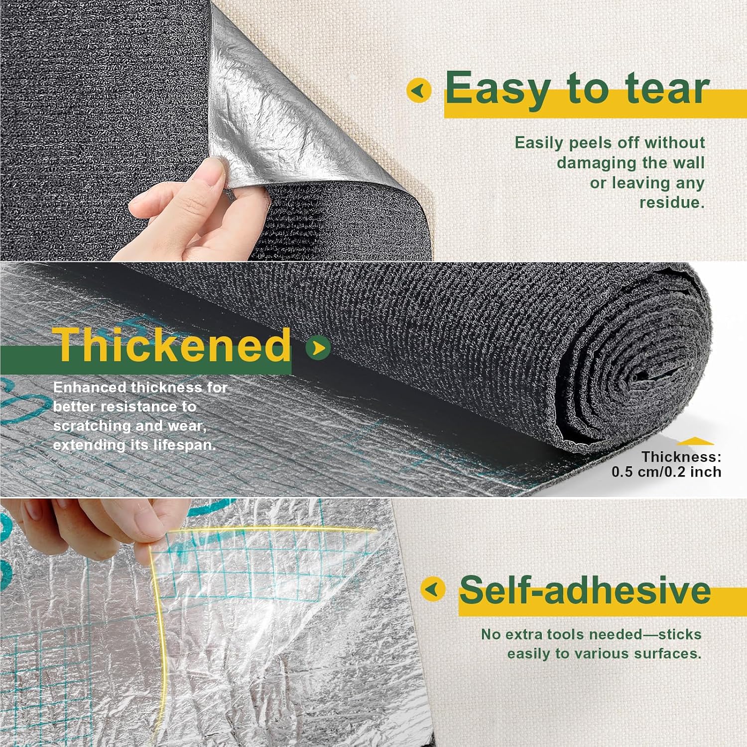Thumbnail 5 de Gimars selbstklebende Kratzmatte 200 × 40 cm (mit Zusatz-Klebeband) – Kratzschutz für Sofa, Wand & Möbel, grau