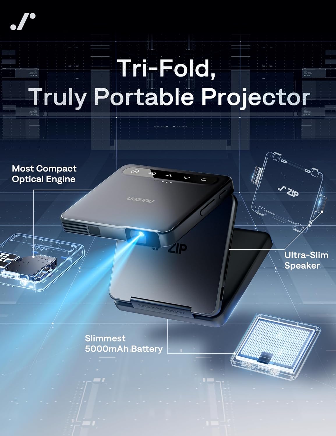 Detalle 2 de Aurzen ZIP Tri-Fold Mini Projector 5000mAh