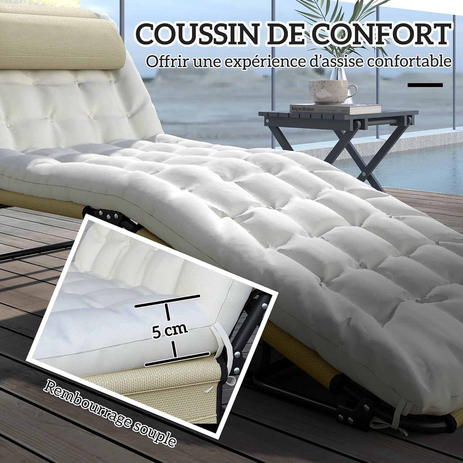 Thumbnail 6 de Outsunny Transat Bain de Soleil Pliable