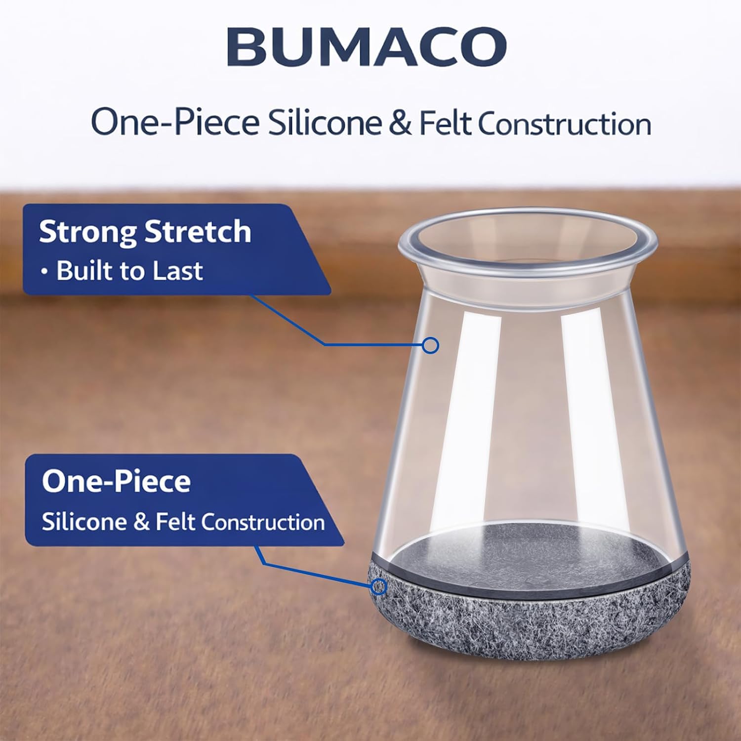 Thumbnail 6 de BUMACO buma Chair Leg Protectors, 20-Pack Clear Silicone Covers with Felt