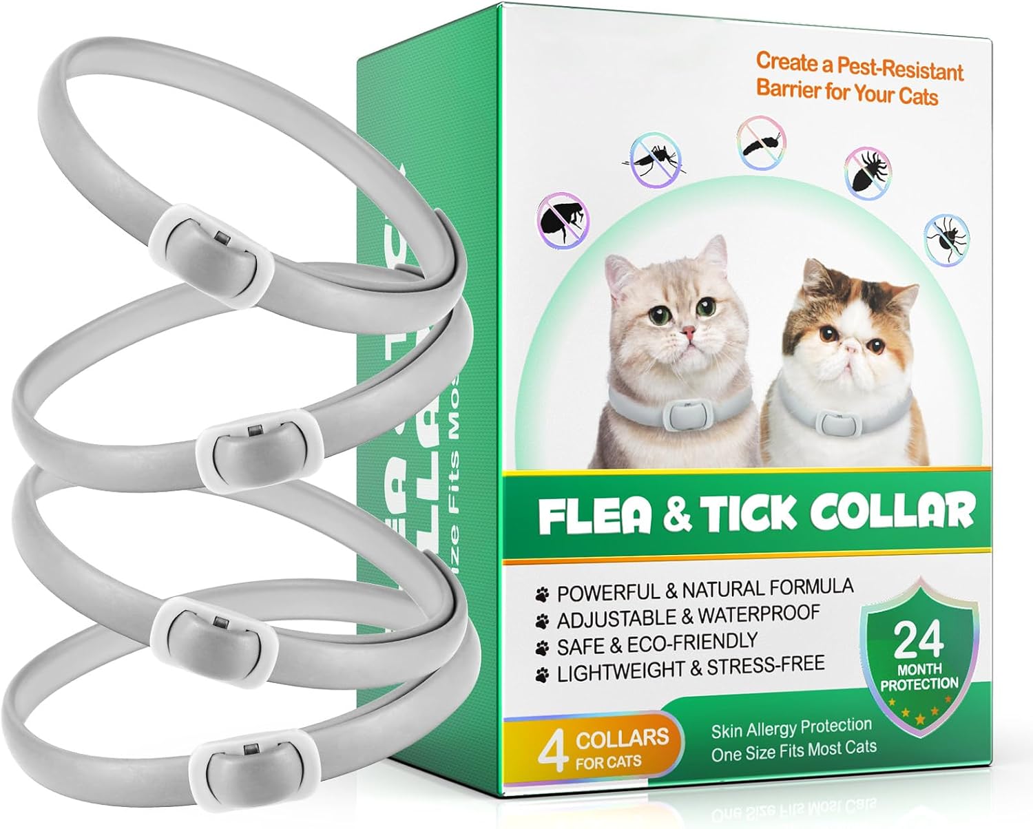 Detalle de Collar for Cats, 4 Pack – Adjustable & Waterproof Grey Collars for Kittens & Adult Cats