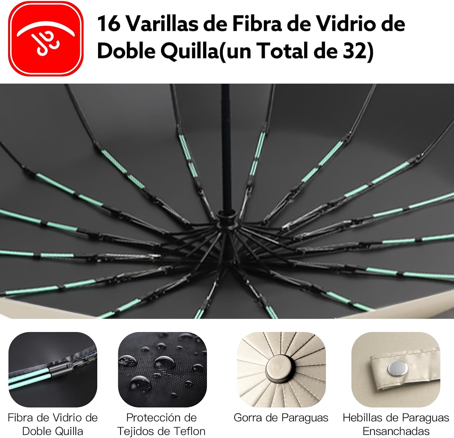 Thumbnail 2 de LENDOO Paraguas Compacto Glegable con 16 Varillas: anti- viento, apertura automática y protección UV