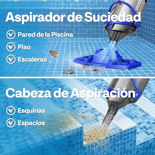 Detalle de VIVOHOME limpiafondos de piscina inalámbrico 70 LPM con pértiga telescópica 213 cm