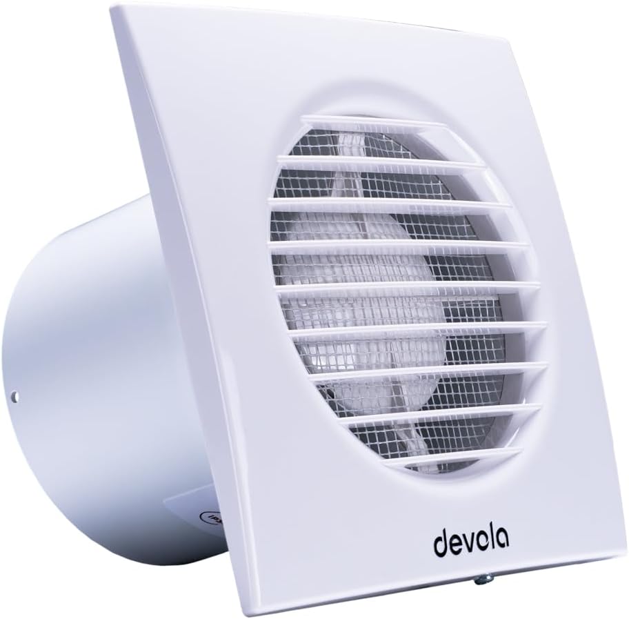 Detalle 1 de Devola DVF100 100mm Standard Axial Bathroom Extractor Fan (4 Inch) – Made in Britain