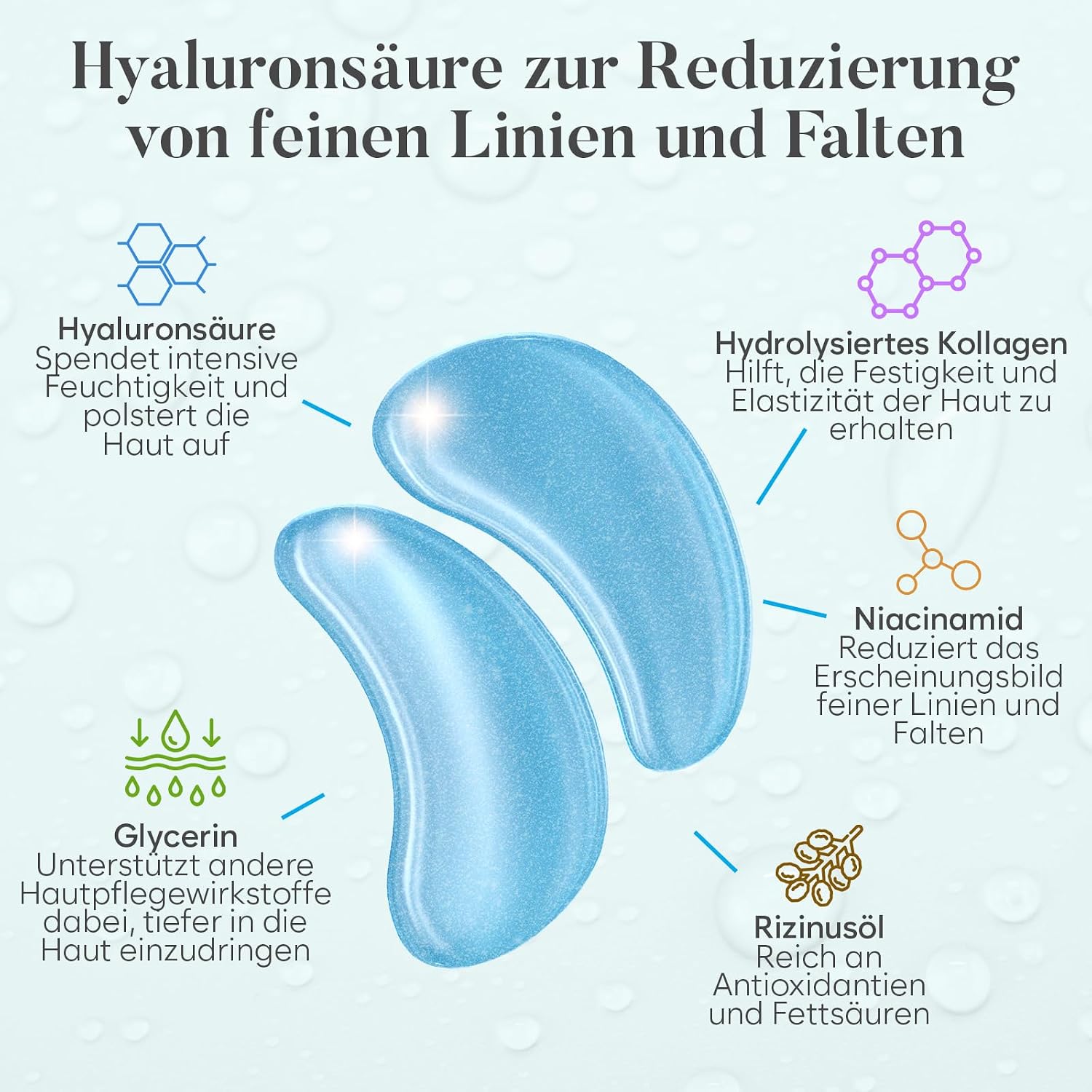 Detalle de BLOOMORA Hyaluronsäure Augenpads (30 Paare) – Augenpads mit Hyaluron, Niacinamid und mehr